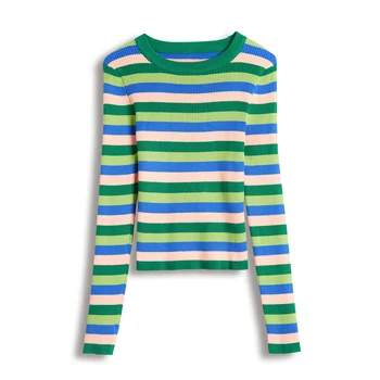 Women's knitted sweater striped cute slim-fit pullover sweater autumn custom wholesale