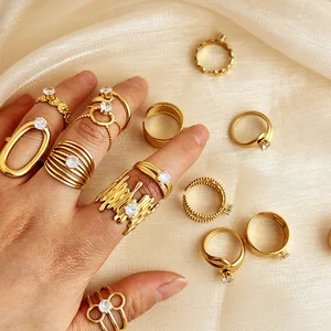 MW 18K Gold Plated Stainless Steel Open Rings Luxury Zircon Micro Setting Women's Fashion Rings Jewelry for Engagement Gift