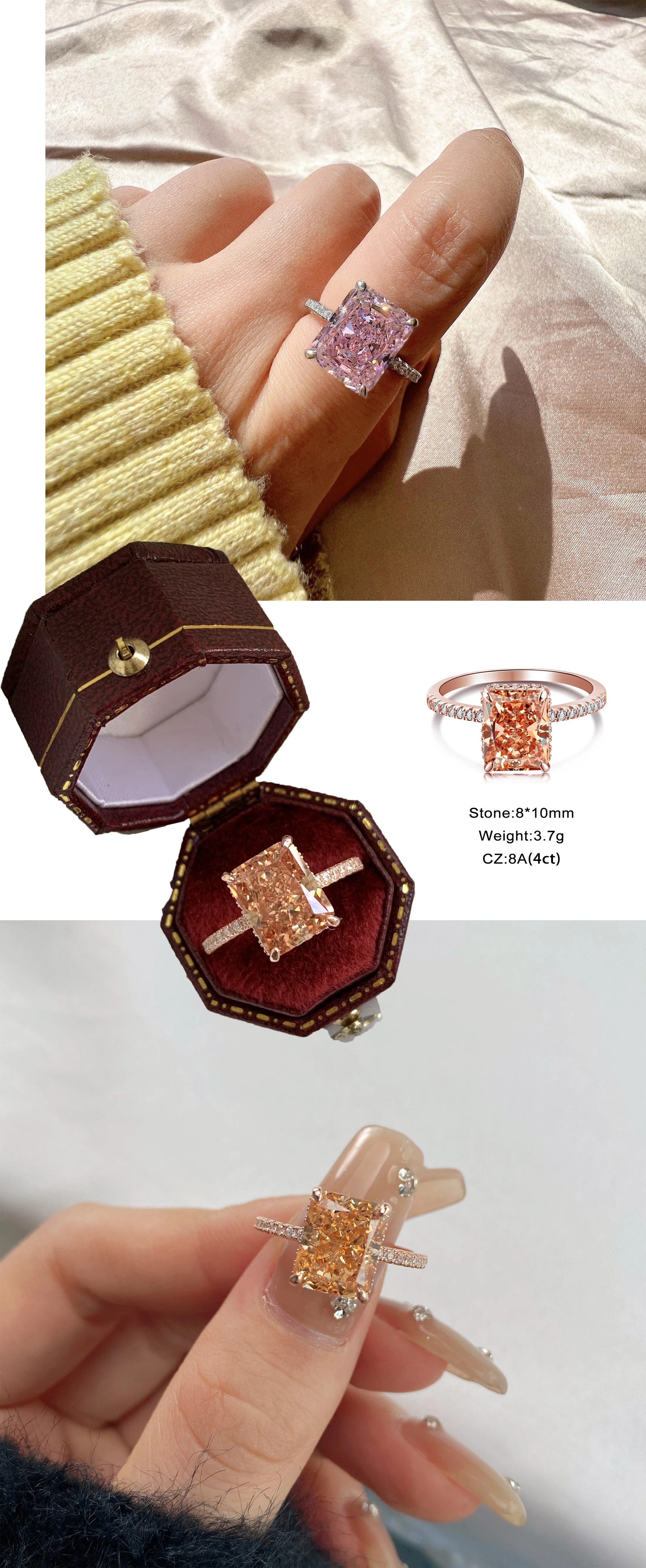 KAKODIY Customized High Quality Colorful Wedding Zircon Ring 925 Sterling Silver Ring Promise Simple Engagement Cubic Zirconia Ring Jewelry detail 3
