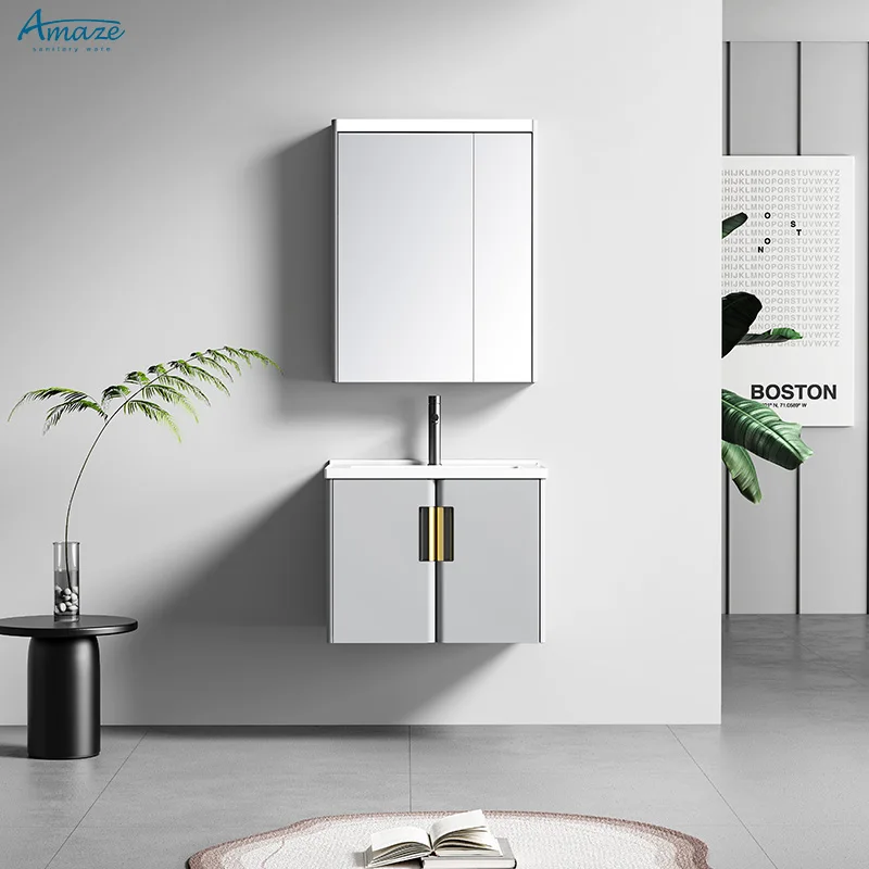 Modern sanitary ware wash basin cabinet bathroom vanity mirror wall mount stainless steel bathroom cabinet with sink details