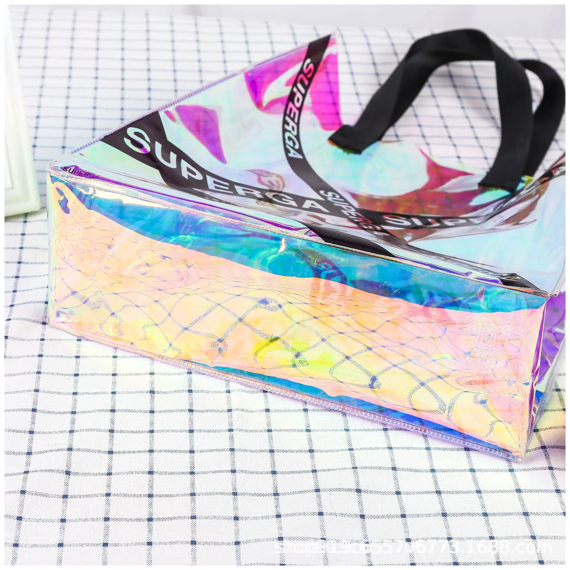 Reflective Shopping Hologram Clear Transparent Custom Holographic Beach Tote Promotional Holographic Handbag