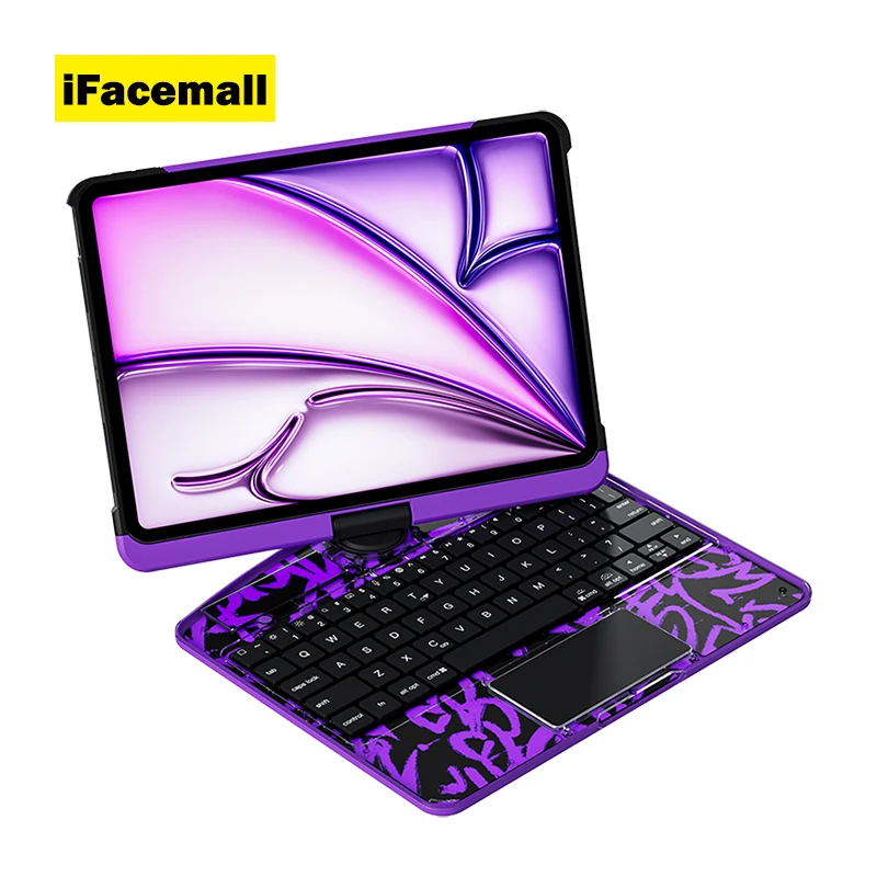 2025 Glowing Transparent iPad Keyboard 360 Rotating Keyboard case for iPad Air 11inch 2024 and Multi-angle Support for Air 5th