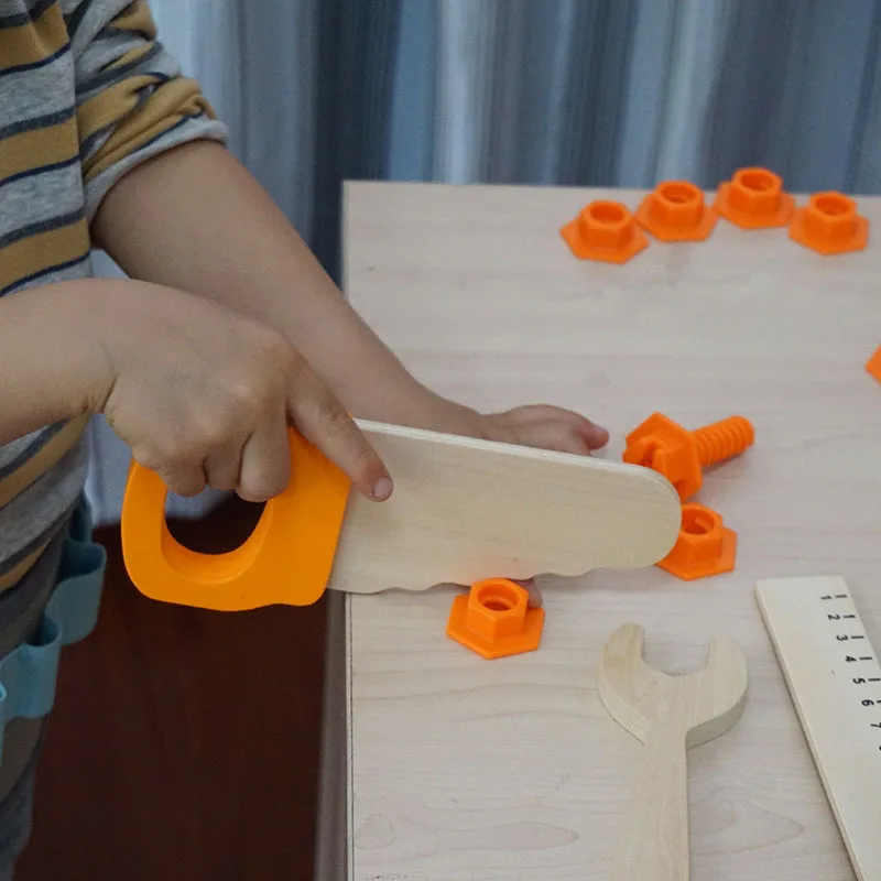 Wooden Kids Tool Workshop Carpenter Set Pretend Play Toolbox Accessories Set Wooden Construction Toy for Kids