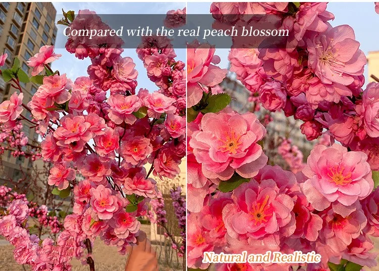 Artificial Cherry Blossom Flower Branches Faux Silk Peach Blossom For