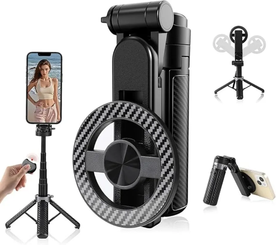 4 in 1 Multifunctional Magnetic Selfie Stick 360 Degrees Rotation Portable Extendable Mag Tripod for Video Recording Vlog Pocket