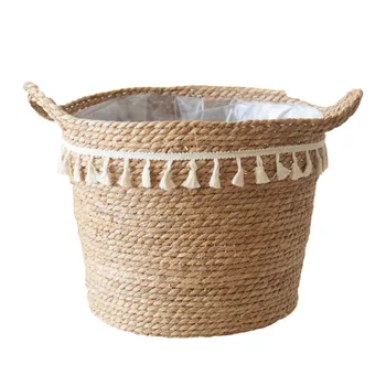 Hot Selling Nordic boho style Seagrass Woven Planter Basket  High Quality straw woven Basket planter with tassel home decor