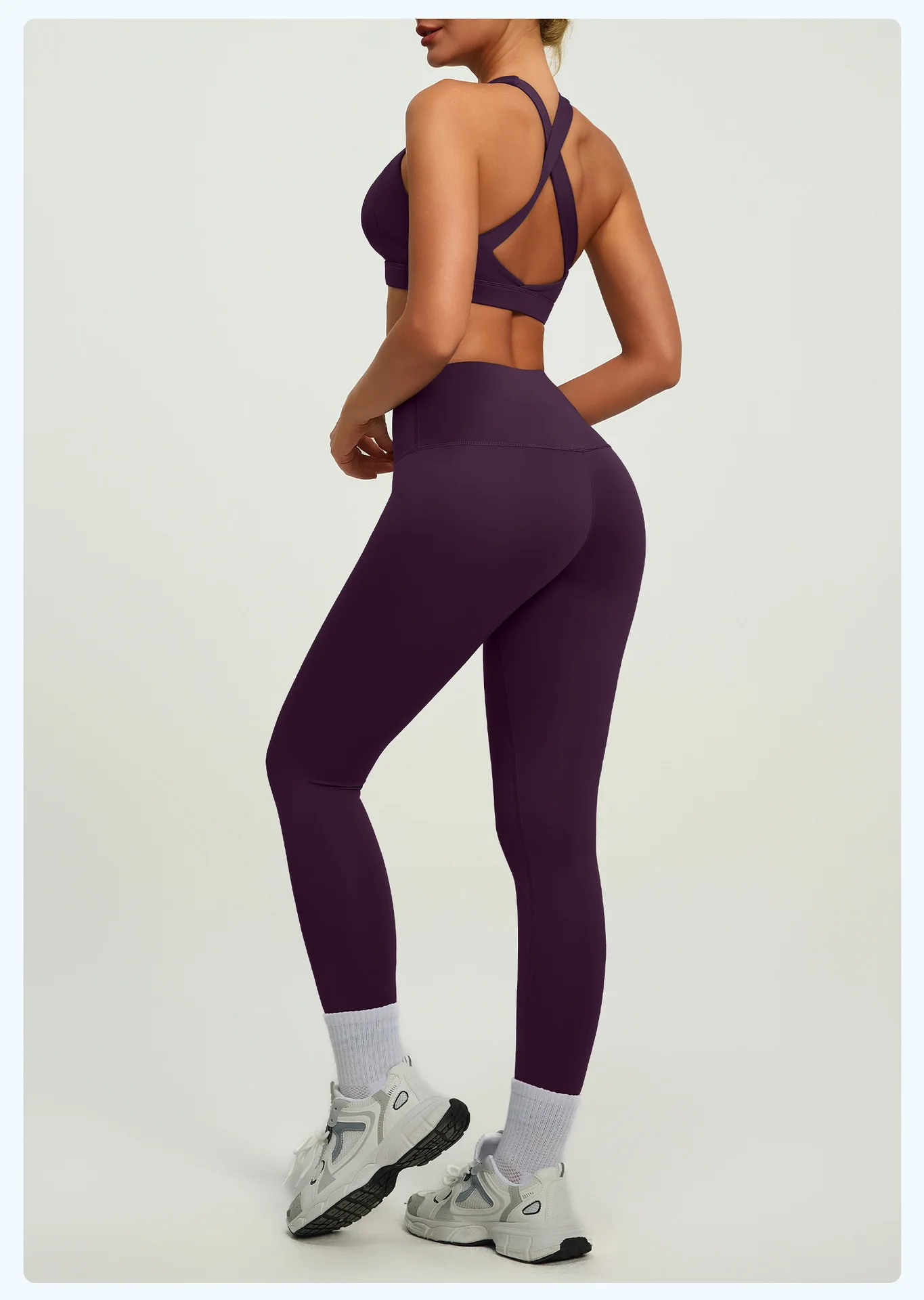 Oem Activewear Leggings Manufacturer Sexy Cross Back Strap Sports Gym Bra Workout Fitness Yoga Bras Solid 2-Piece Set