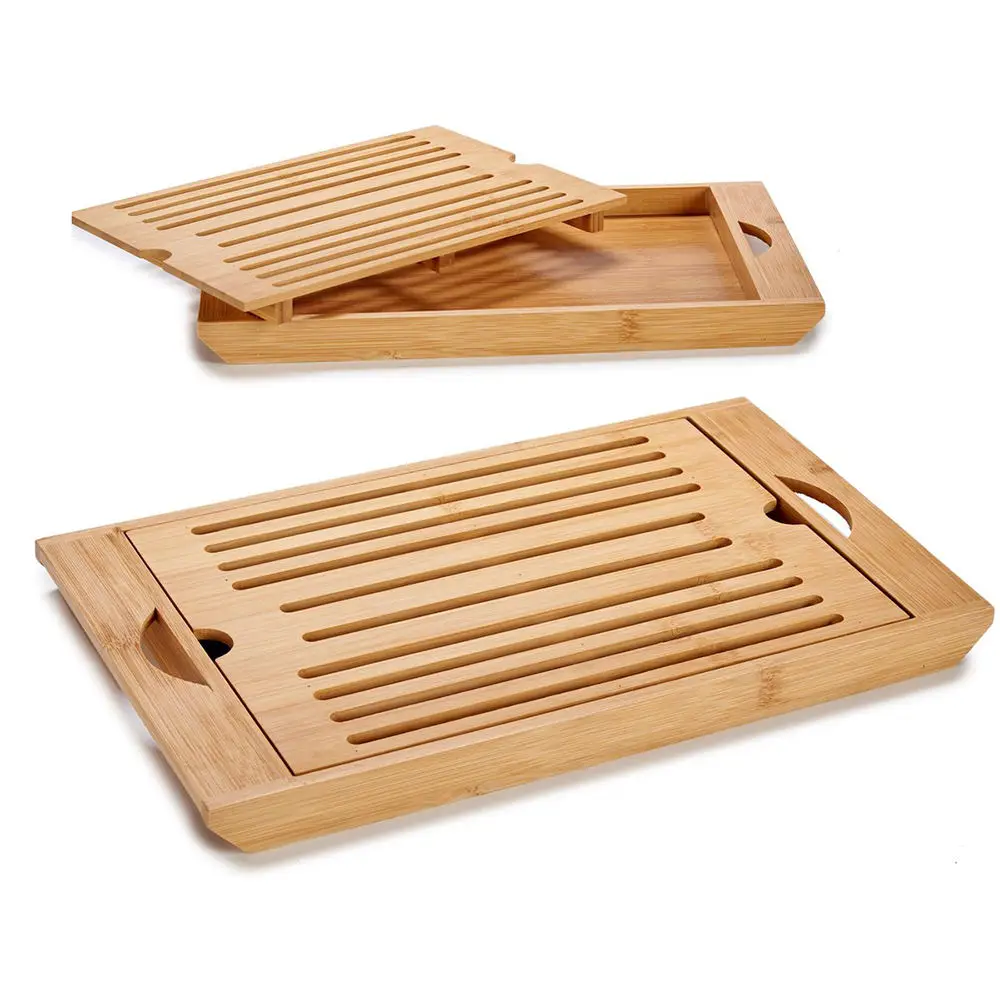 product custom bambookitchen bread cutting board with bread crumb collector tray chopping board tea tray with drip tray-5