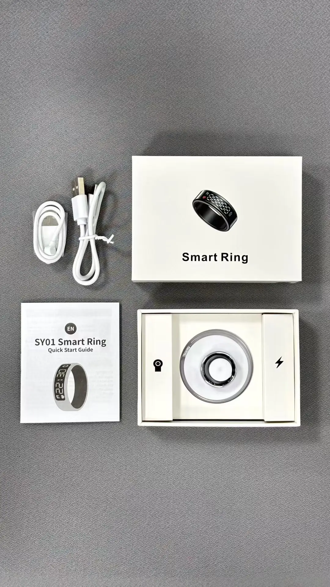 SY01 Smart Ring with Display Screen - Touch Charging - Take Photos - Measure Heart Rate - Monitor Blood Oxygen - Track Sleep