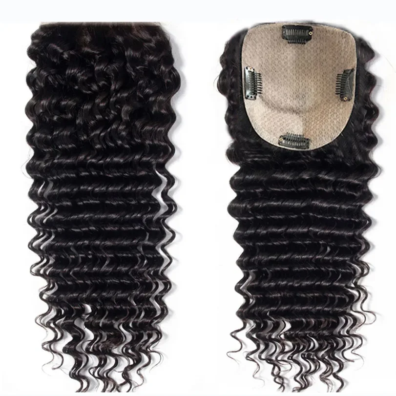 Deep Curly Human Hair Topper 5x5 Silk Base Brazilian Remy Closure_voghion.com