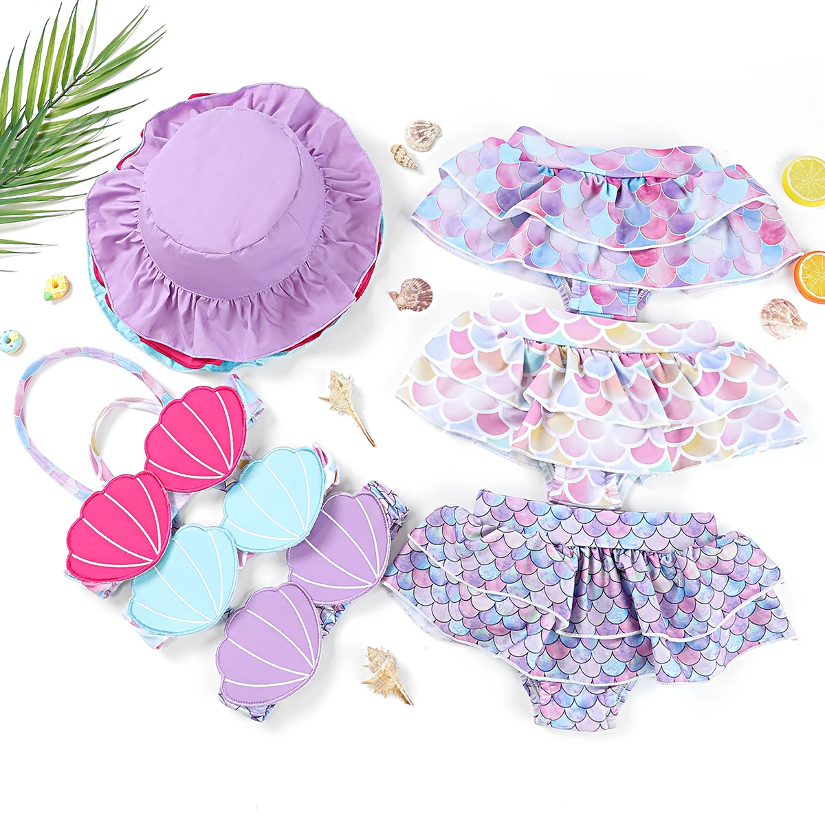 Puresun Custom Fancy Shell Appliques Mermaid Baby Swimwear Summer Toddler Beachwear Baby Girls Bikini
