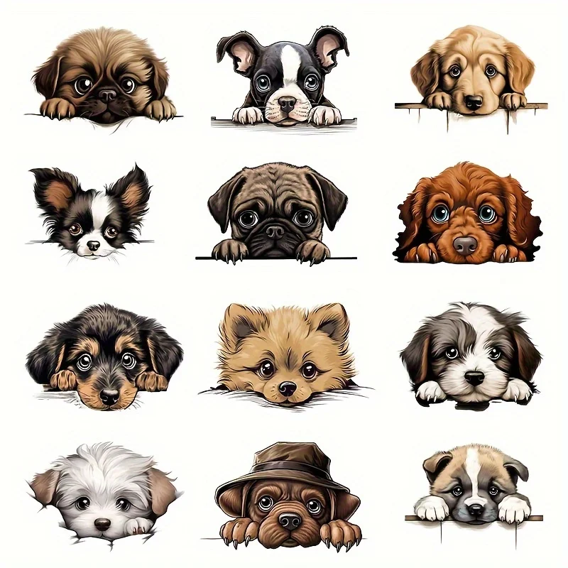 Adorable Peeking Dogs Heat Transfer Vinyl Create Unique DIY Designs on T-Shirts Washable Sturdy Stickers for Hats, Pillows