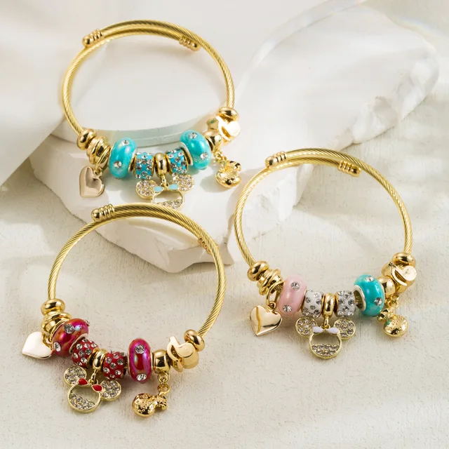 High quality gold plated stainless steel crystal animal charm bracelet adjustable heart pendant bangle bracelet for women girls