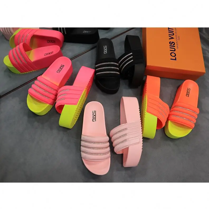 STK88S1  High Heel Multi Color Sandals Women High Heel rainbow Flat Form Shoes Summer Wedge Sandals slippers With Diamond