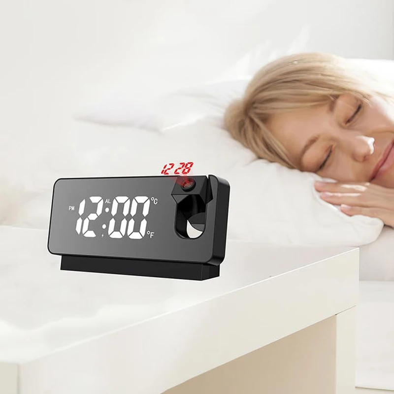 Time Projection Mirror LED Digital Table Alarm Clock Silent Working Time Temperature Projector Bedroom Mirror Desk Clock