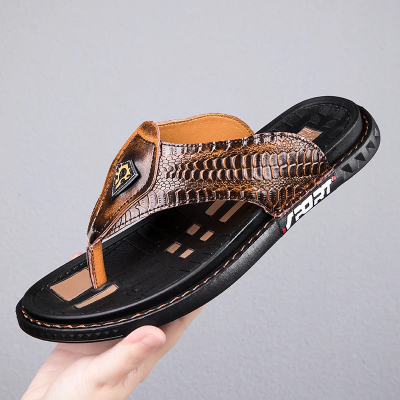 2024 Summer Beach Flat Shoes - Men's GENUINE LEATHER Sandals
