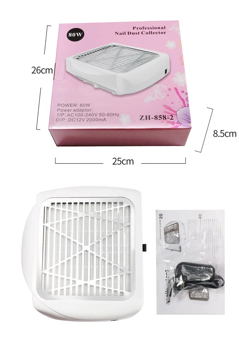 Professional 80W Multifunction Electric Nail Dust Collector Low Noise Table Rechargeable for Nail Salon DIY Nail Art Manicure