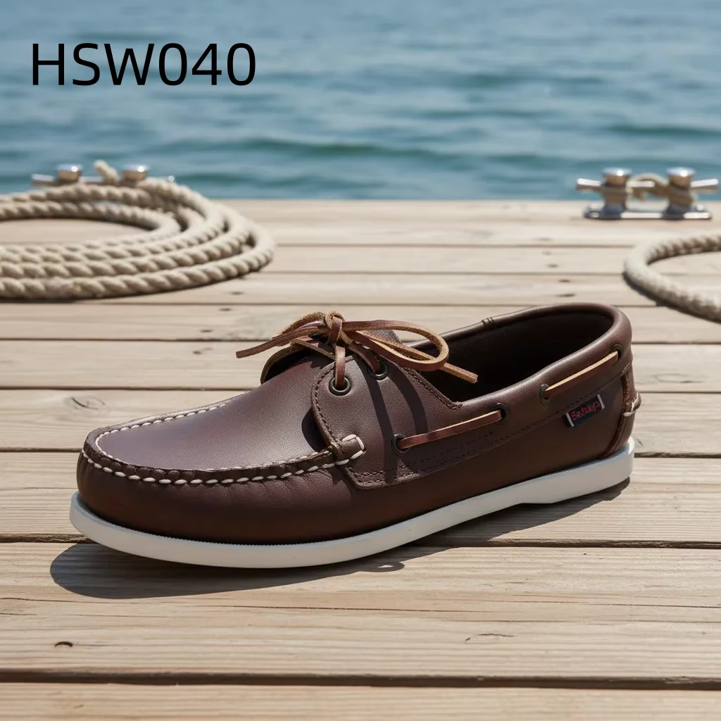 YWX,Barbados Popular Brown/white Outsole Walking Penny Shoes Factory Wholesale Anti-odor Lace-up Handmade Peas Shoes HSW040
