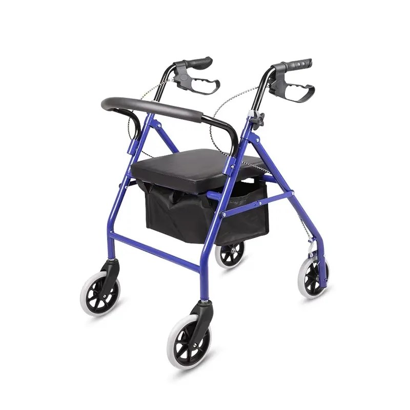 adult manual adjustable height four wheels folding aluminum mobility drive medical forearm walker rollator with seat