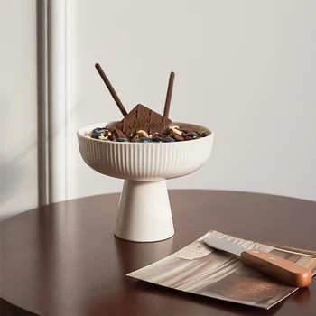 Instagram Style White Minimalist High-Foot Ceramic Bowl - Perfect for Yogurt Desserts and Ice Cream