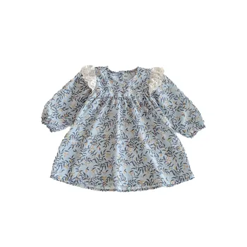 2025 New Autumn Children's Dress with Lace Retro Long-sleeved Print Girls' Dress
