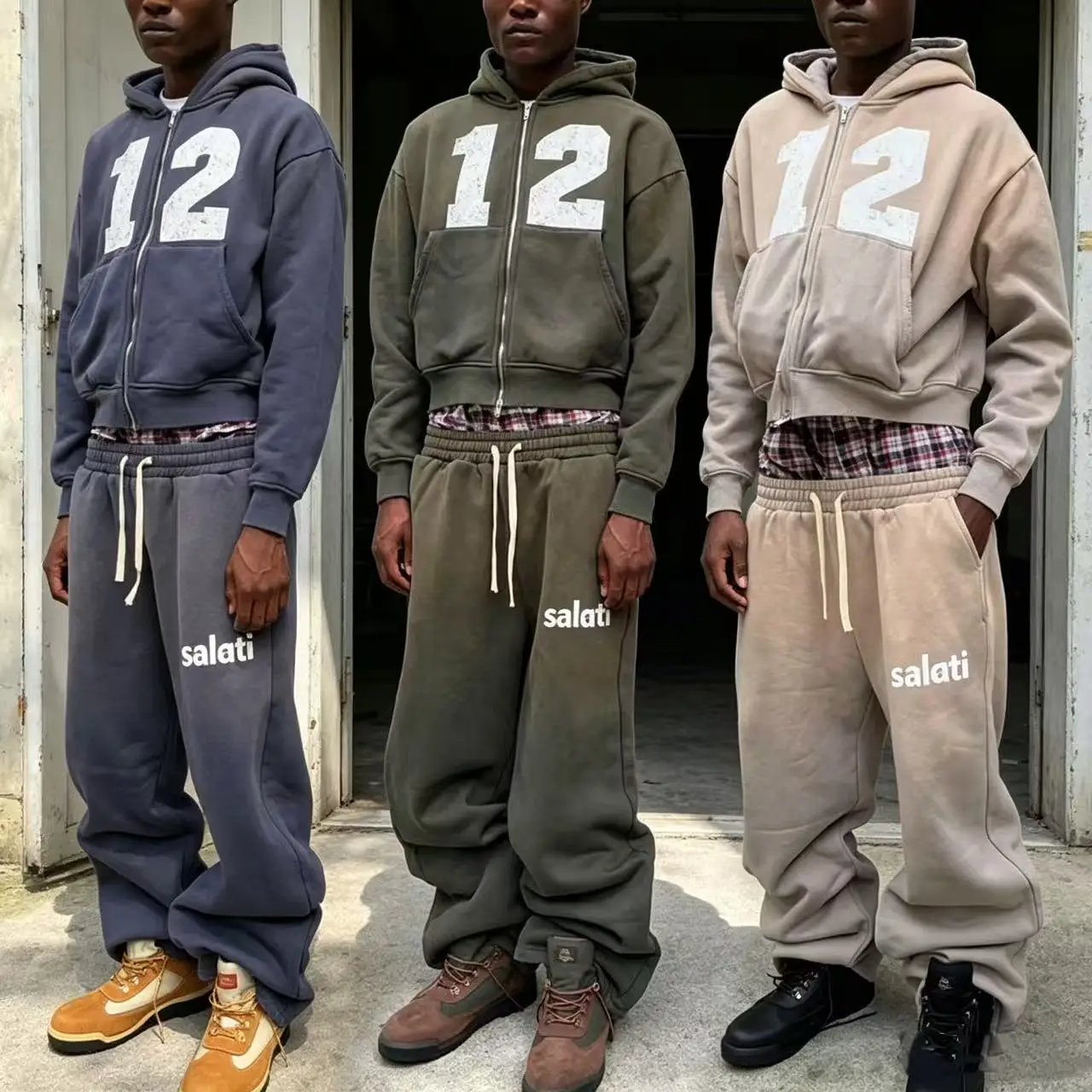 Custom Faded Green Archive Print Men Casual Loose Fit Sweat Co Ord Heavyweight Fleece Quick Dry Drawstring Wide Leg Streetwear