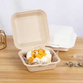 Lunch Fast Food Containercompostable Container Bagasse Burger Box 6 Inch Sugar Cane Box S M L