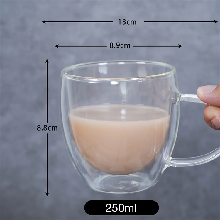 Manufacture custom multiple capacities double walled glass coffee cup mug with handle manufacture