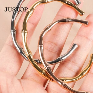 Fashion Jewelry Stainless Steel Customized Gold Plated Bamboo Bracelets Adjustable Cuff Bangle