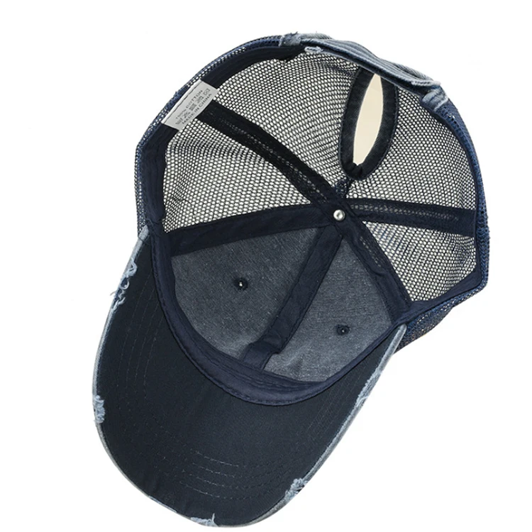 2023 Mesh Trucker Hat Washed Distressed Cotton Denim Ponytail Hat Adjustable Baseball Cap
