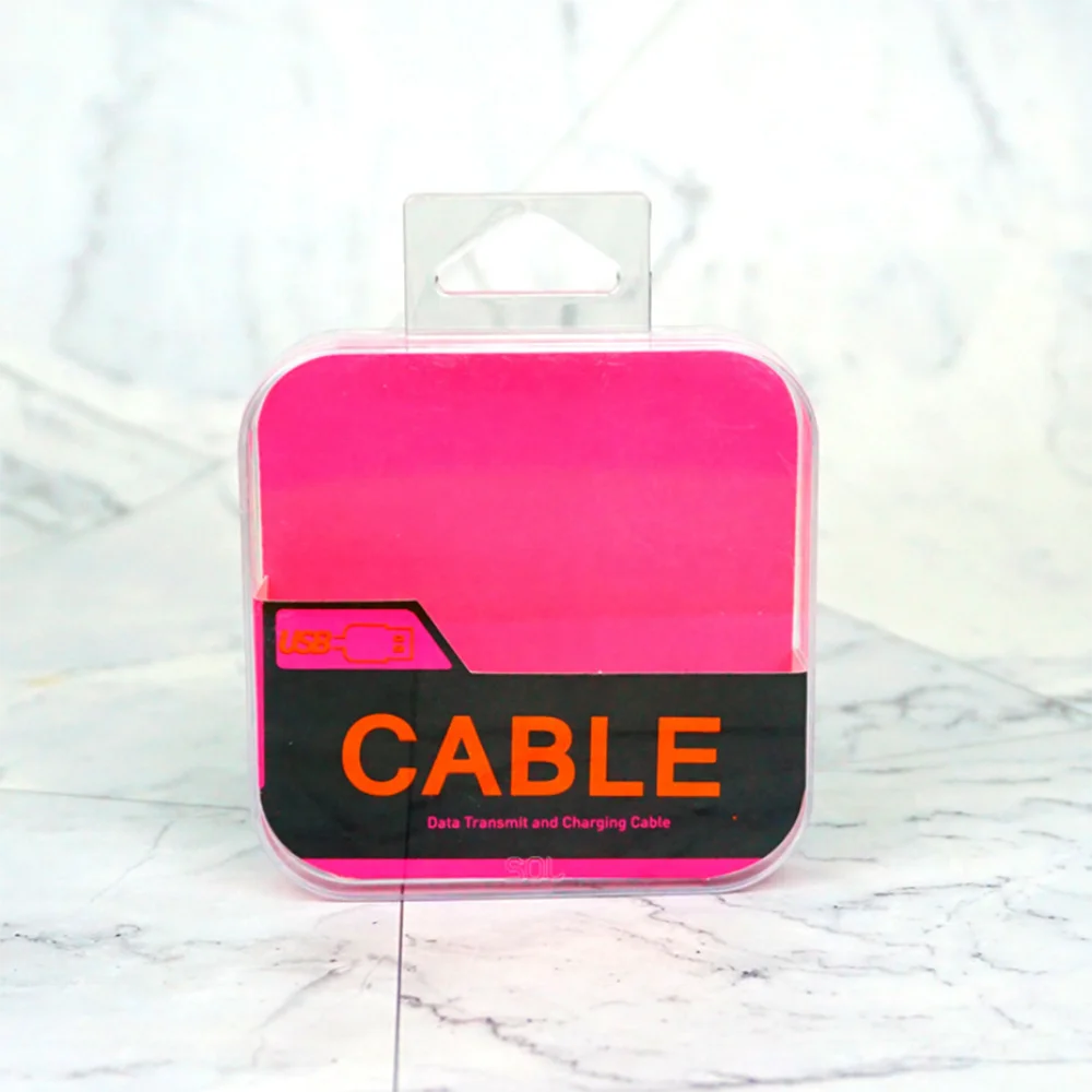 Small Square 1m USB Data Cable Plastic Clear Packaging Box