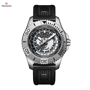 Factory Customized OEM World Map Dial Watch Luxury Man Wrist Dive Automatic Mechanical Watch Silver