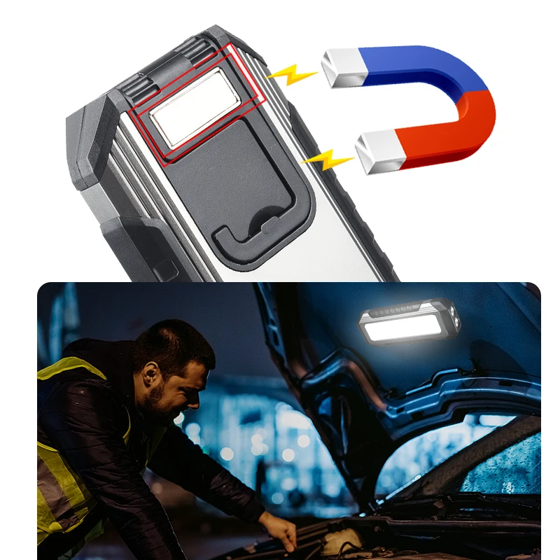 Multifunctional LED Work Light COB Foldable Portable Inspection Light USB Charging with Magnet for Outdoor Camping