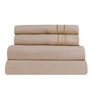 AOKA Factory Supply Custom King Size Microfibre Polyester Bedsheet Embroidery Bedding Set Luxury Pillowcase Sheet Sets