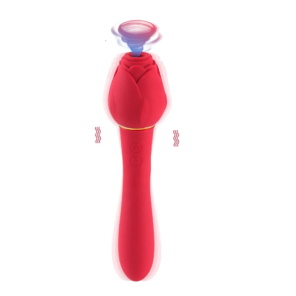 Hot Sale 10 Vibration Sucking Rose Vibrator High Tech Long Silicone USB  Electric Massager Handle Rose Toys