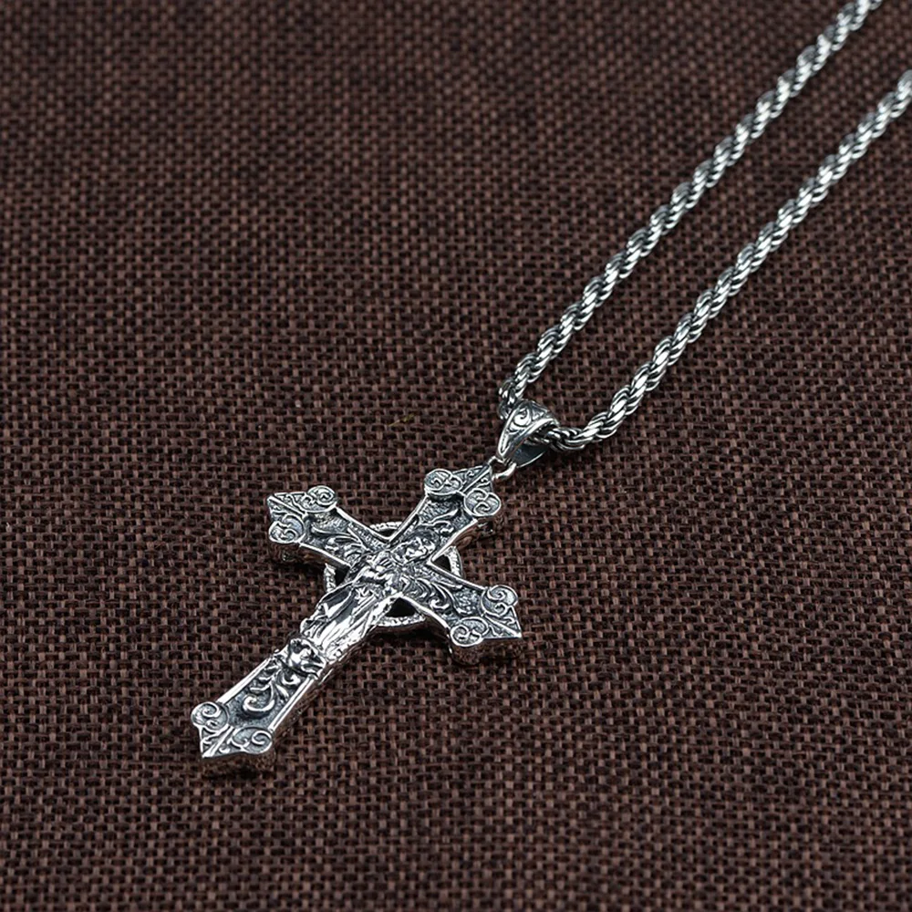 Pendant man Cross silver garnet medieval, 2024 rustic organic silver pendant, religious pendant precious gem, pendant baptism