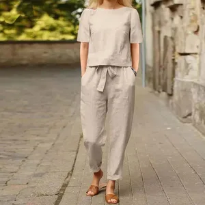 2026 Summer Women's Set Half Sleeve O-Neck Oversized Hoodie E-Wide Leg Pants Retro Set Home Clothes