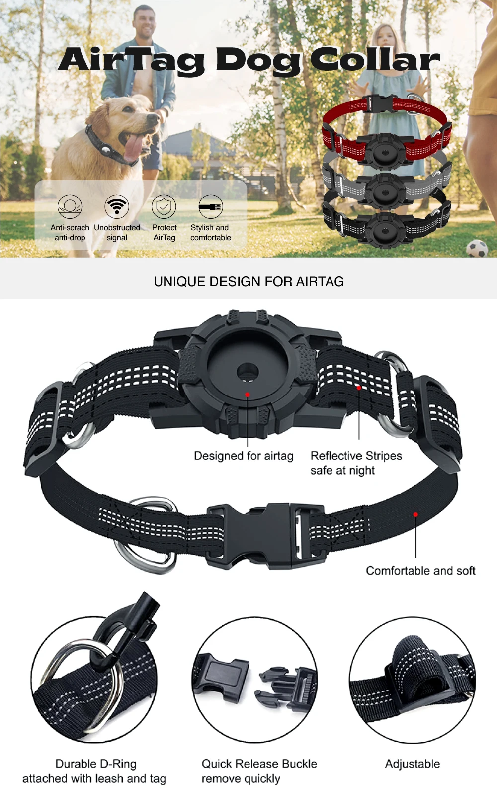 Pet Tracking Collar Nylon Airtag Dog Collar Holder For Tracking Gps