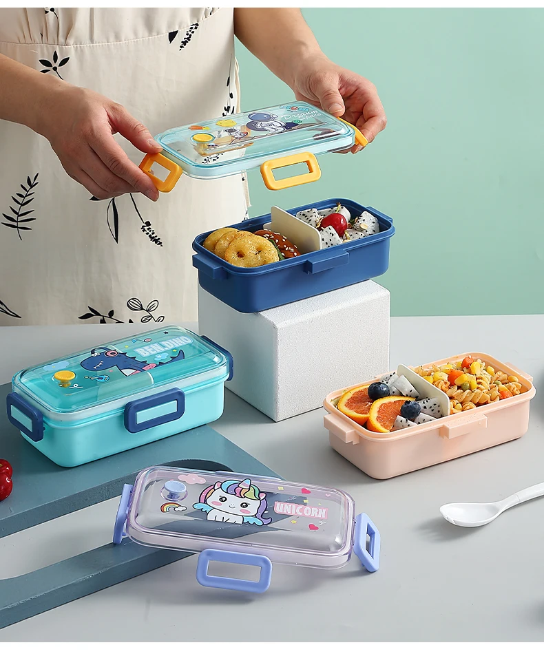 2023 Hot Sale Leakproof Lunch Boxes Plastic Cute Cartoon Bento Box Food Packing Rectangle Shantou Plastic Food Containers Set