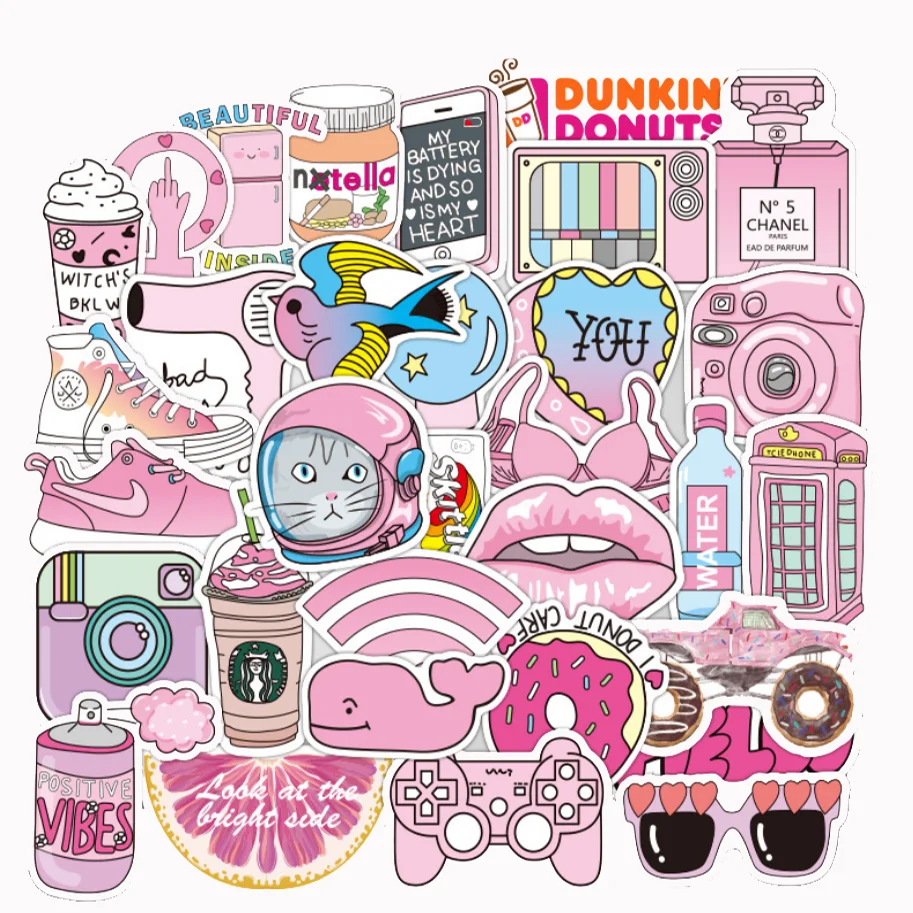 Cute Laptop Stickers for Girl Lovely Pink Water Bottle Stickers 50pcs Pack Vinyl Skateboard Computer Travel Case Guitar Snowboard Luggage Car Bike Phone Graffiti Decal 