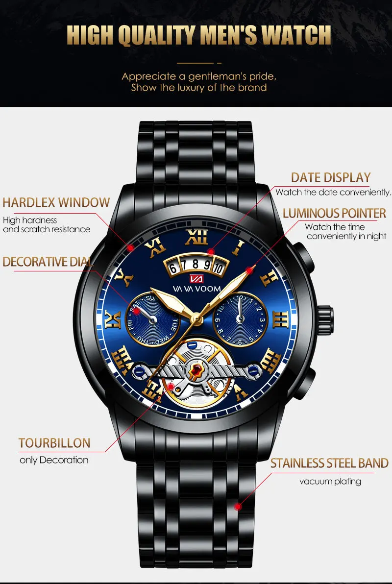 VA VA VOOM 2453 Tourbillon design Calendar Watch For Men