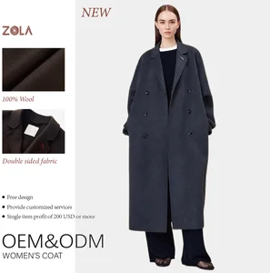 Hot Sale Ladies' Double Sided Wool Coat Long Casual Outerwear with Pockets for Winter