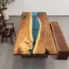 Colore del legno naturale + resina epossidica blu