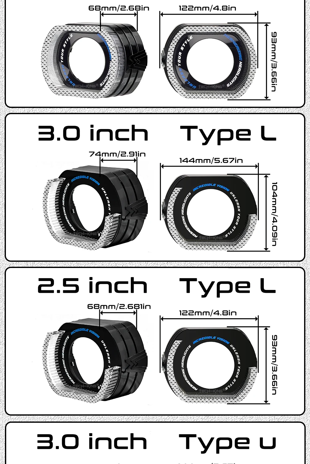 Car LED Angel Eye 2.5/3.0 Inch Shrouds with RGBW Angel Eyes & 5D Lighting for Projector Headlight Decoration New Condition Lamp