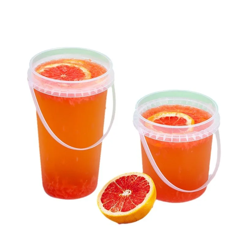 XYA newly arrive design disposable 32oz drink fresh takeaway fruit PP plastic cup buckets with handle and lid