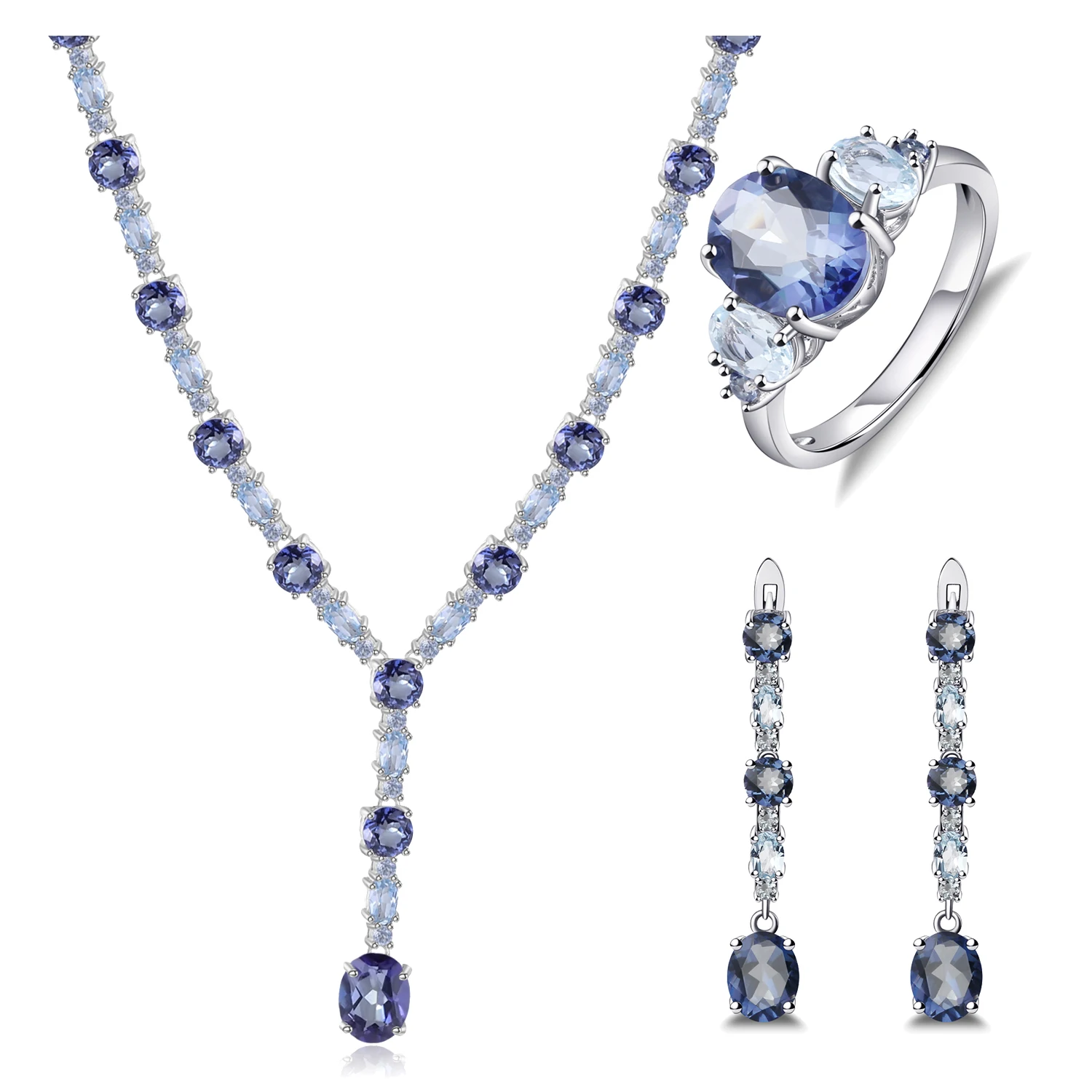 A4072 Abiding Fine Jewelry Custom Iolite Blue Mystic Quartz Gemstone Women Classic Wedding Bridal Jewelry Sets