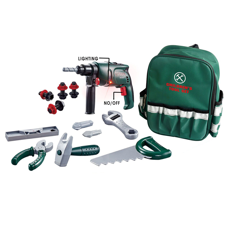 Школьная сумка, набор электроинструментов для имитации dril, набор инструментов для дома, игрушка с подсветкой