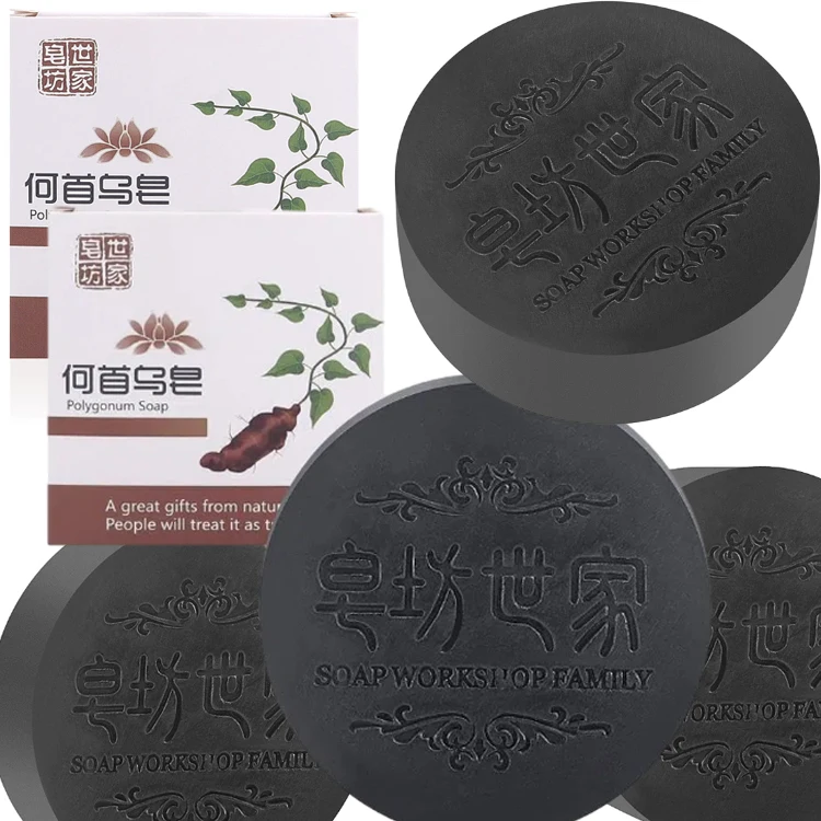 Polygonum Multiflorum White Hair turn Champú negro Jabón Esencia Jabón  Ginseng Anti pérdida de cabello Jabón natural hecho a mano