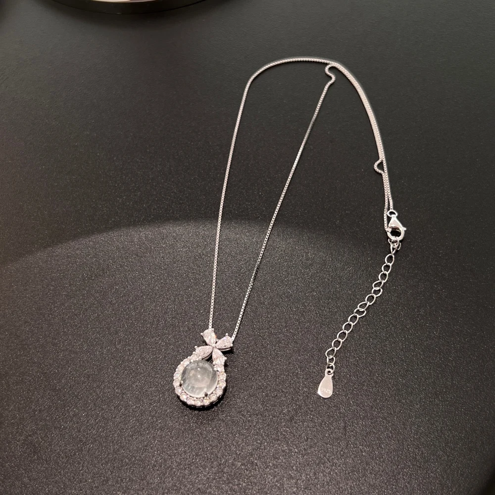 KAKODIY Special Design Exquisite Jewelry 925 Sterling Silver Box Chain 5A Cubic Zirconia Natural Ink Jade Pendant Women's Necklace detail 8