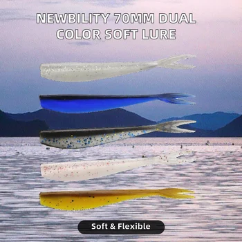 Newbility 70mm 1.2g Soft Fishing Baits Double Color Split-tail Silicone Fishing Saltwater Fish Marlin Ocean Boat Fishing – Soft Lure – view 3